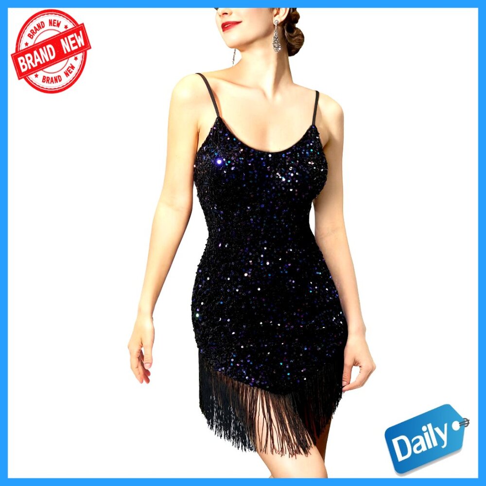 Sequin Fringe Flapper Dress V-Neck Sleeveless Prom Party Gatsby Costume